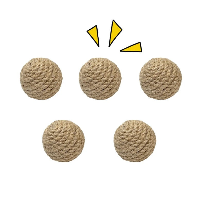 Sisal sound ball cat toy 5 pack shown together