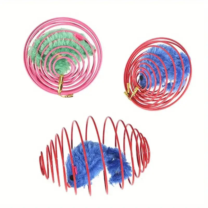 Three-pack of stretchy cat balls with caged rats