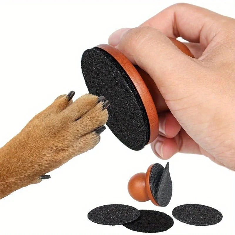 Scratch and groom board in use against furniture