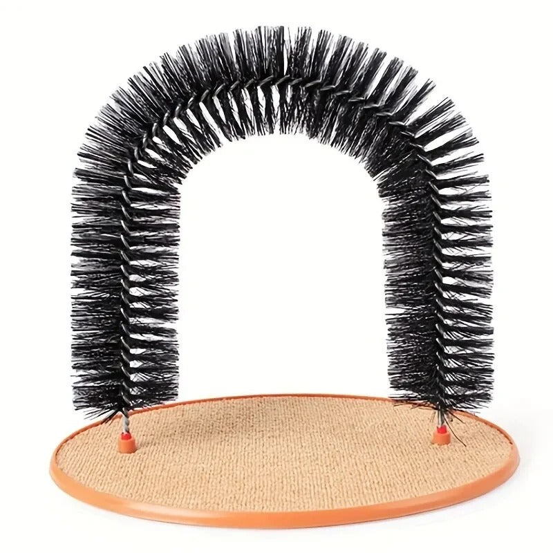 Cat rubbing against the self-groomer arch brush