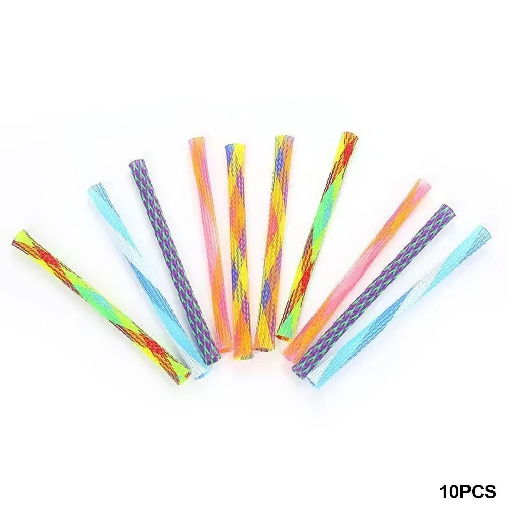 Multi-colour spring coil cat toys shown together