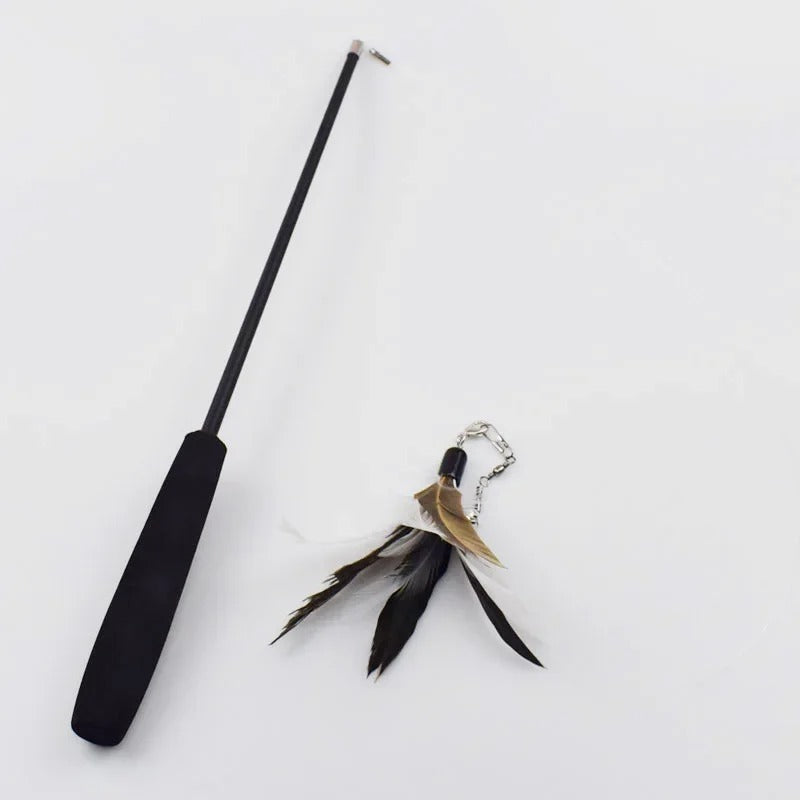 Cat feather teaser wand in black