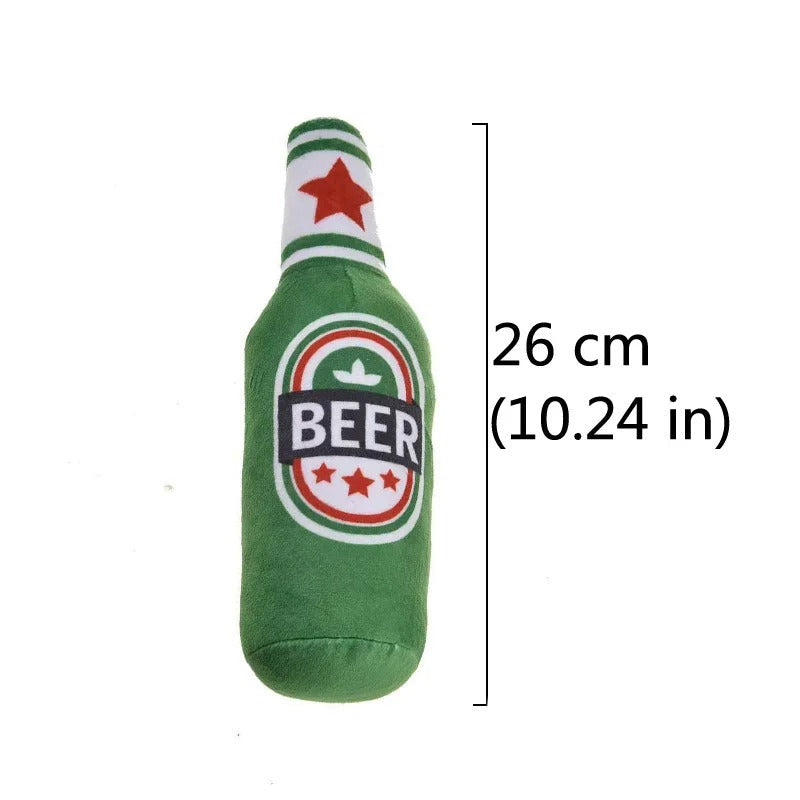 Champagne bottle dog toy in the rose design