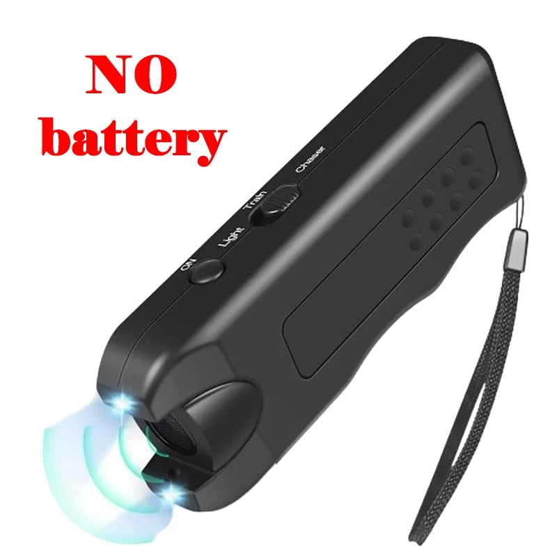Handheld ultrasonic dog deterrent in use on a walk