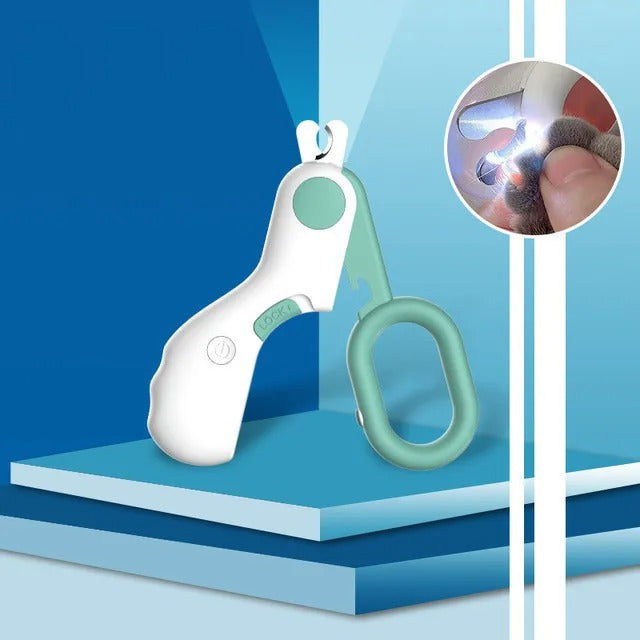 LED light illuminating a pet's nail while trimming