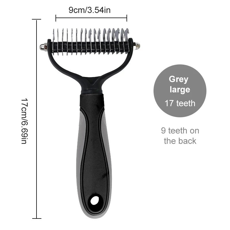 Dog grooming brush shown from the side