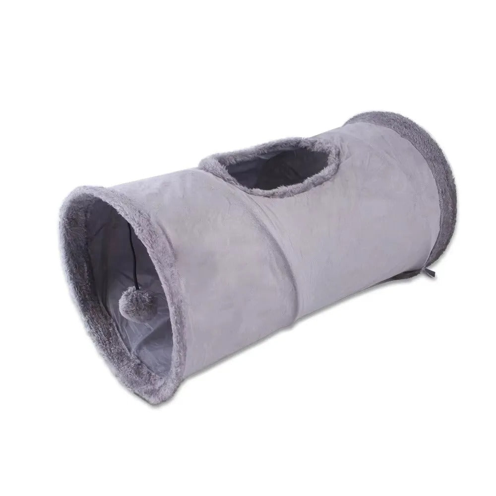 Foldable cosy suede cat tunnel shown in all colours