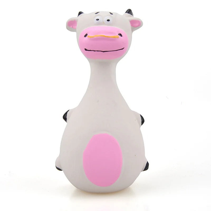 Squeaky fetch toy in the white cow design