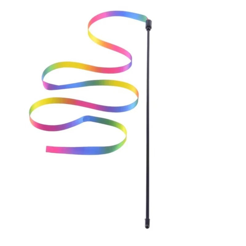 Interactive rainbow ribbon cat wand