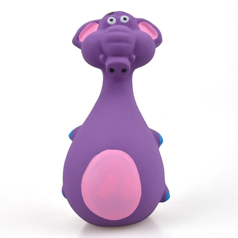 Squeaky fetch toy in the purple elephant design