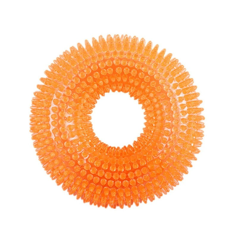 Spiky dental dog chew toy shown in all colours