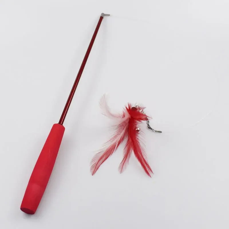 Cat feather teaser wand in red