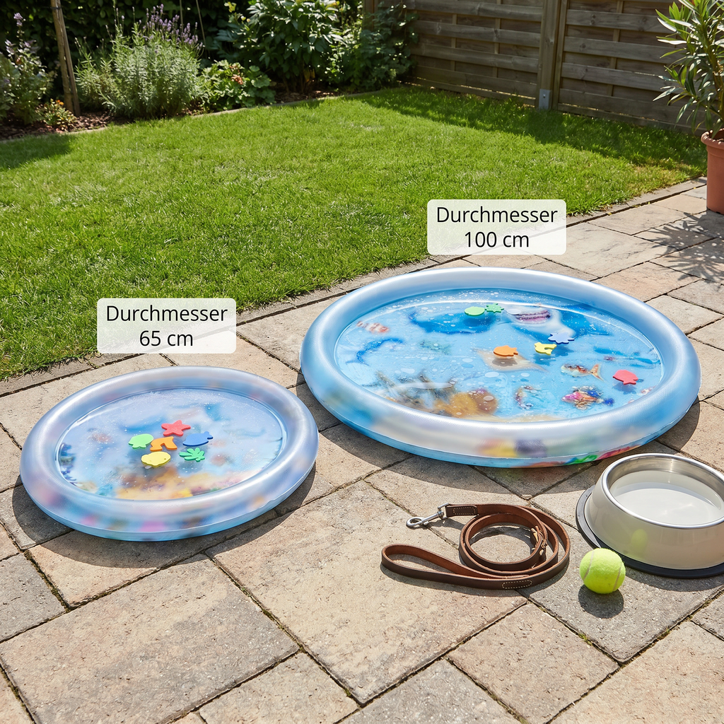 Cooling play water mat with floating fish for cats and small pets