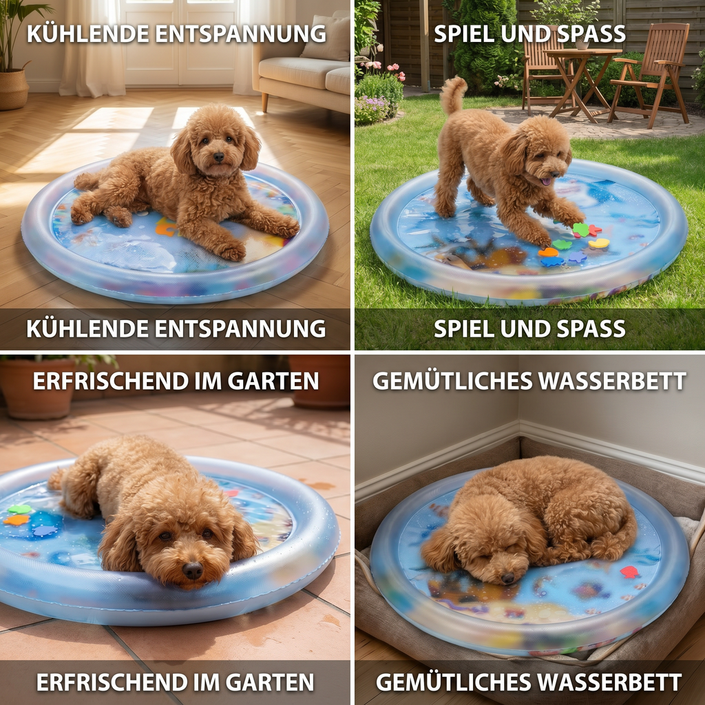 Cooling play water mat with floating fish for cats and small pets