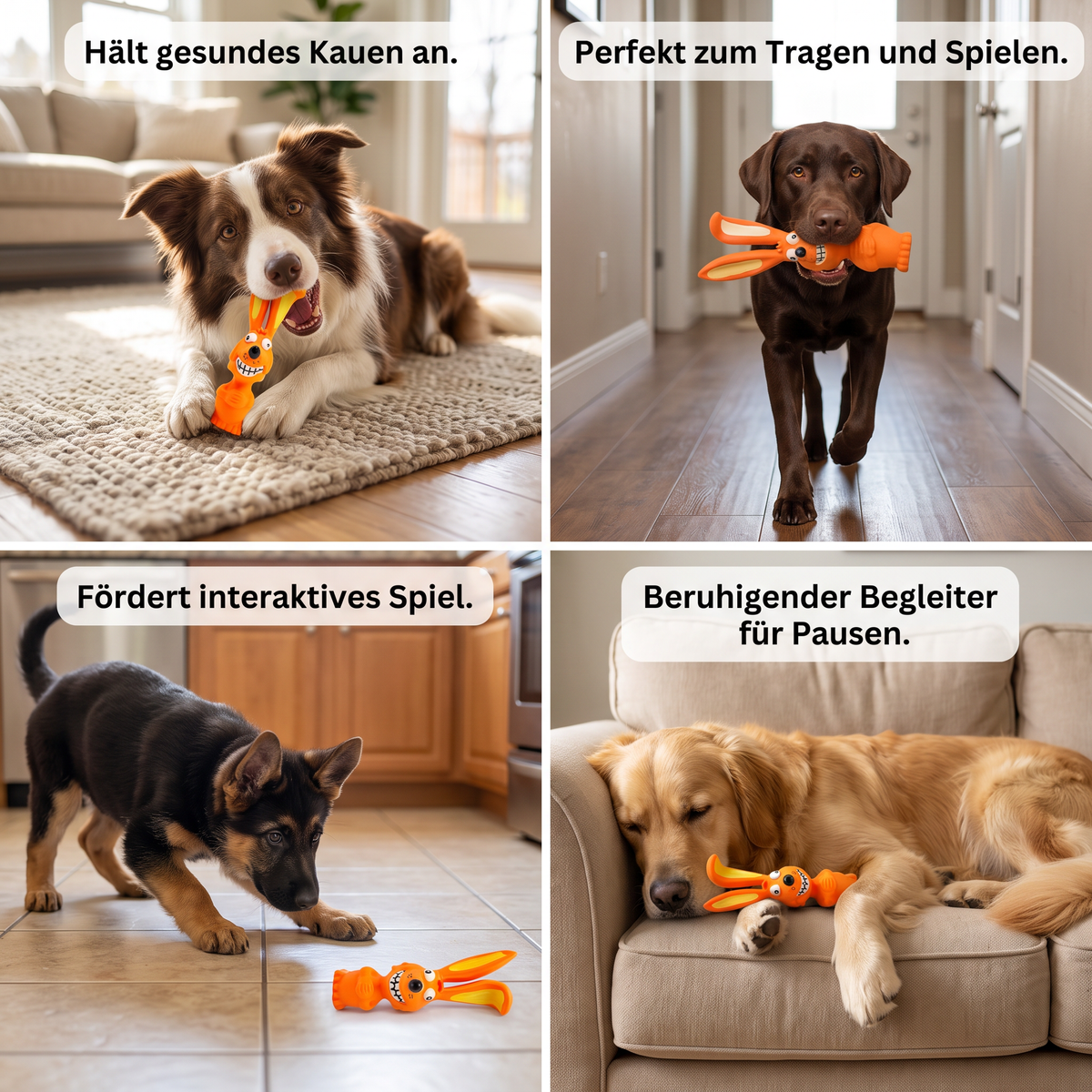 Natural latex dog chew toy in Orange Fox design