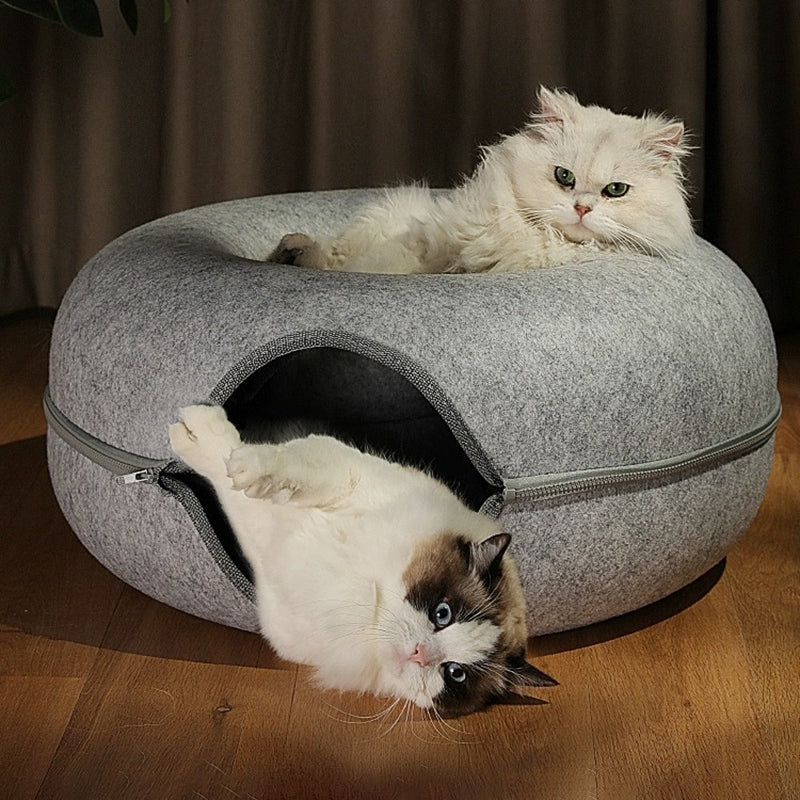 2-in-1 donut cat bed and cave