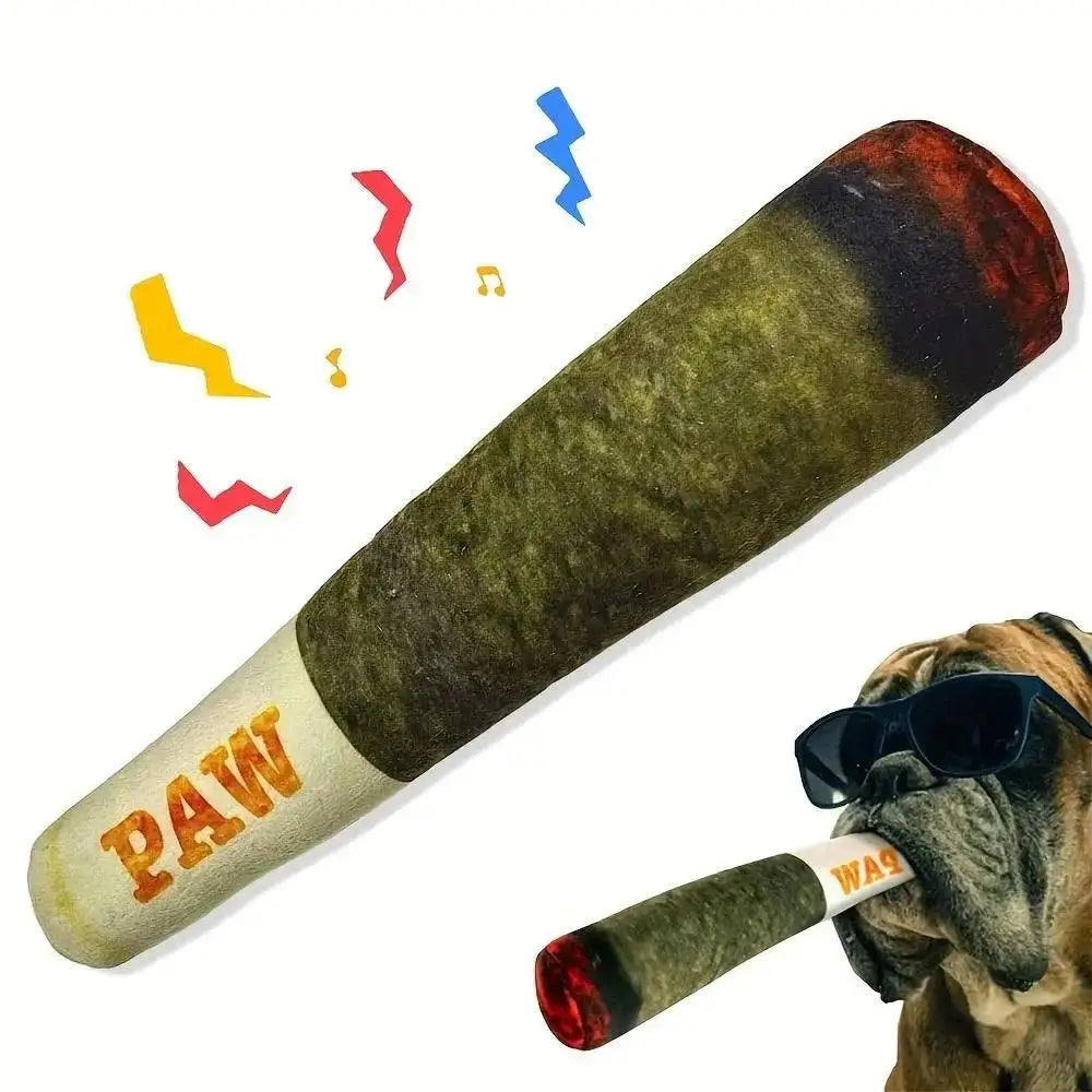 Soft cigar-shaped dog chew toy