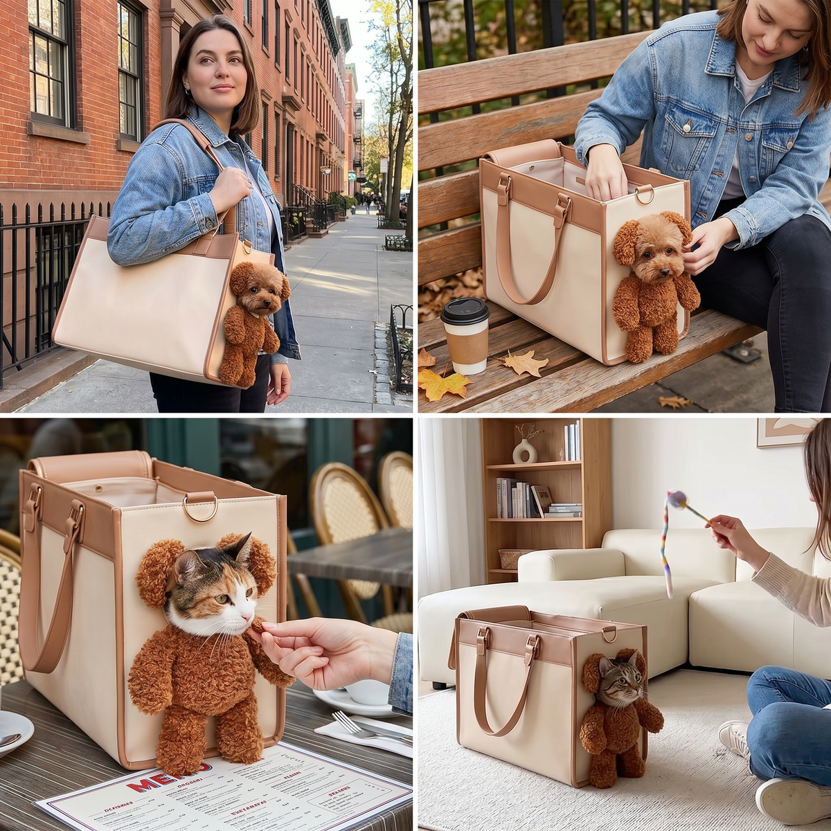 Pet carrier bag with teddy bear peek-a-boo window