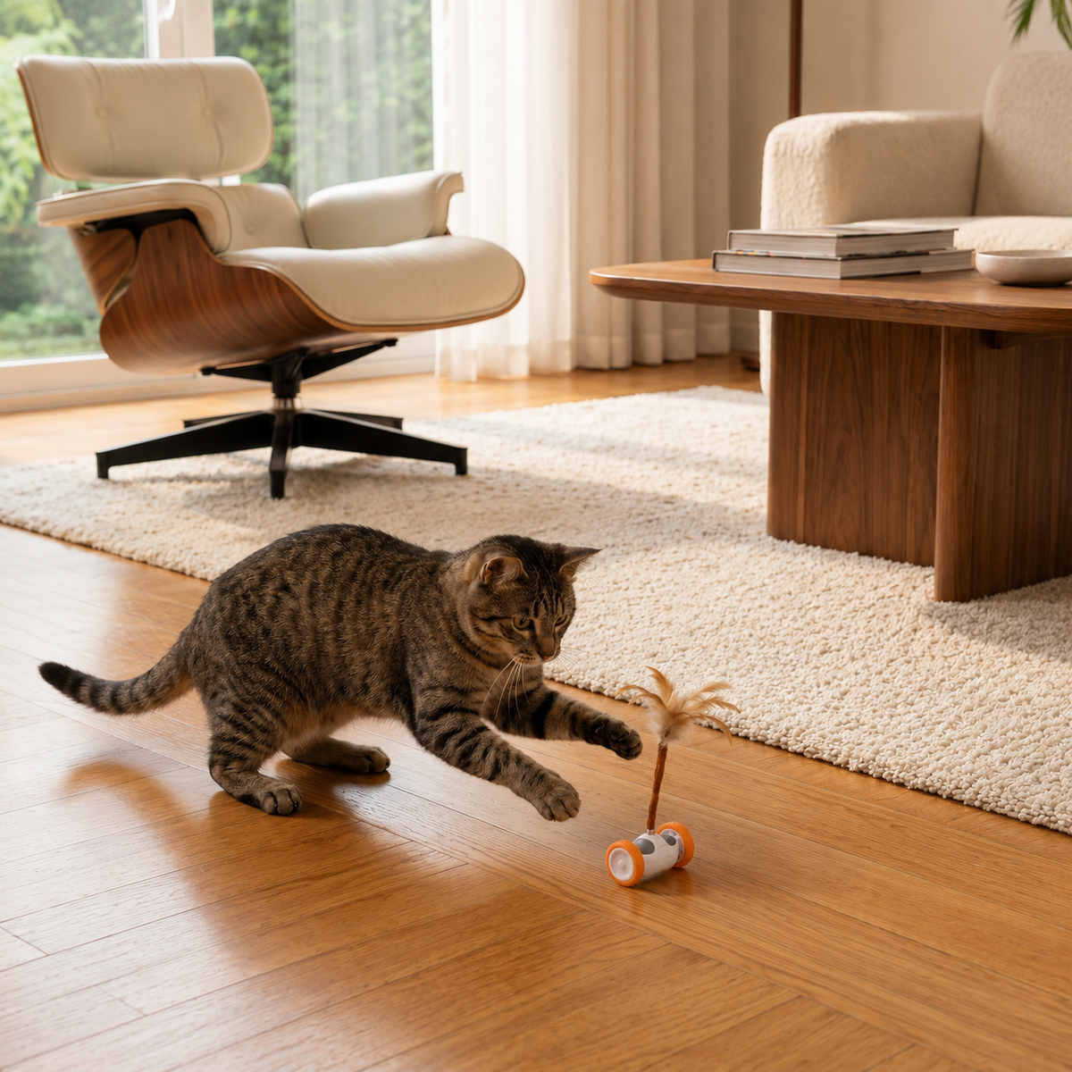 Self-moving feather toy for cats