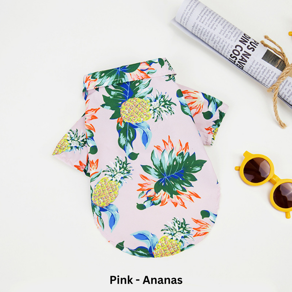 Dog Hawaiian shirt in dark blue palm print