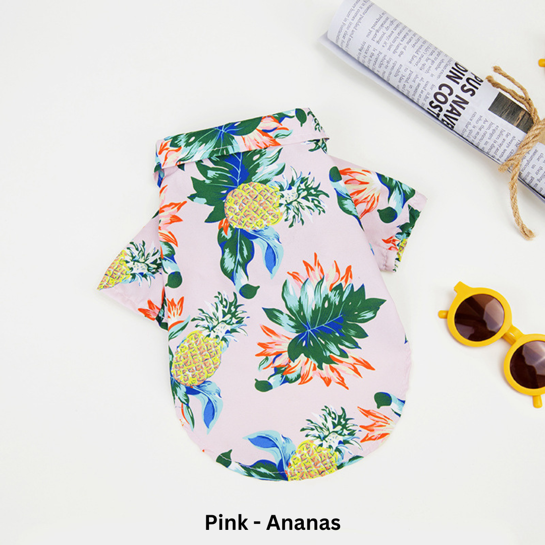 Dog Hawaiian shirt in dark blue palm print
