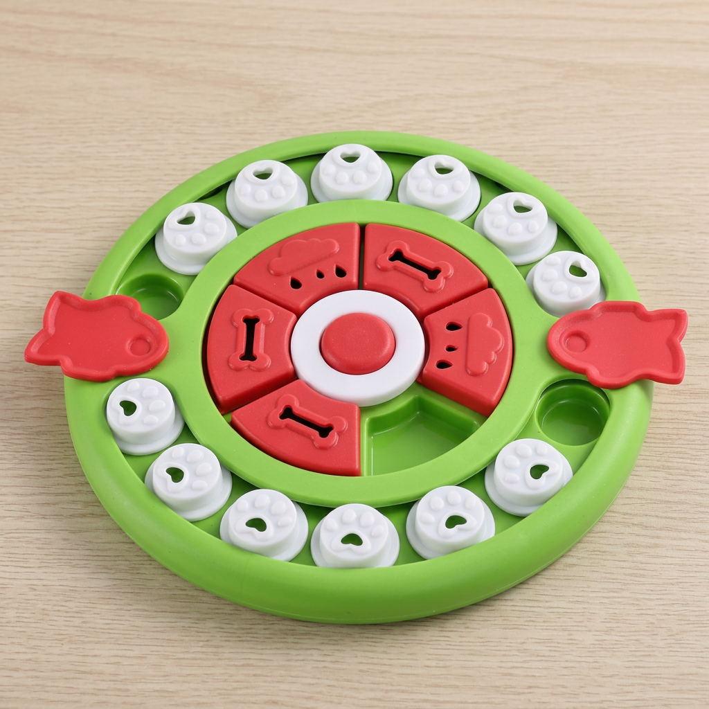 Interactive food puzzle for dogs features