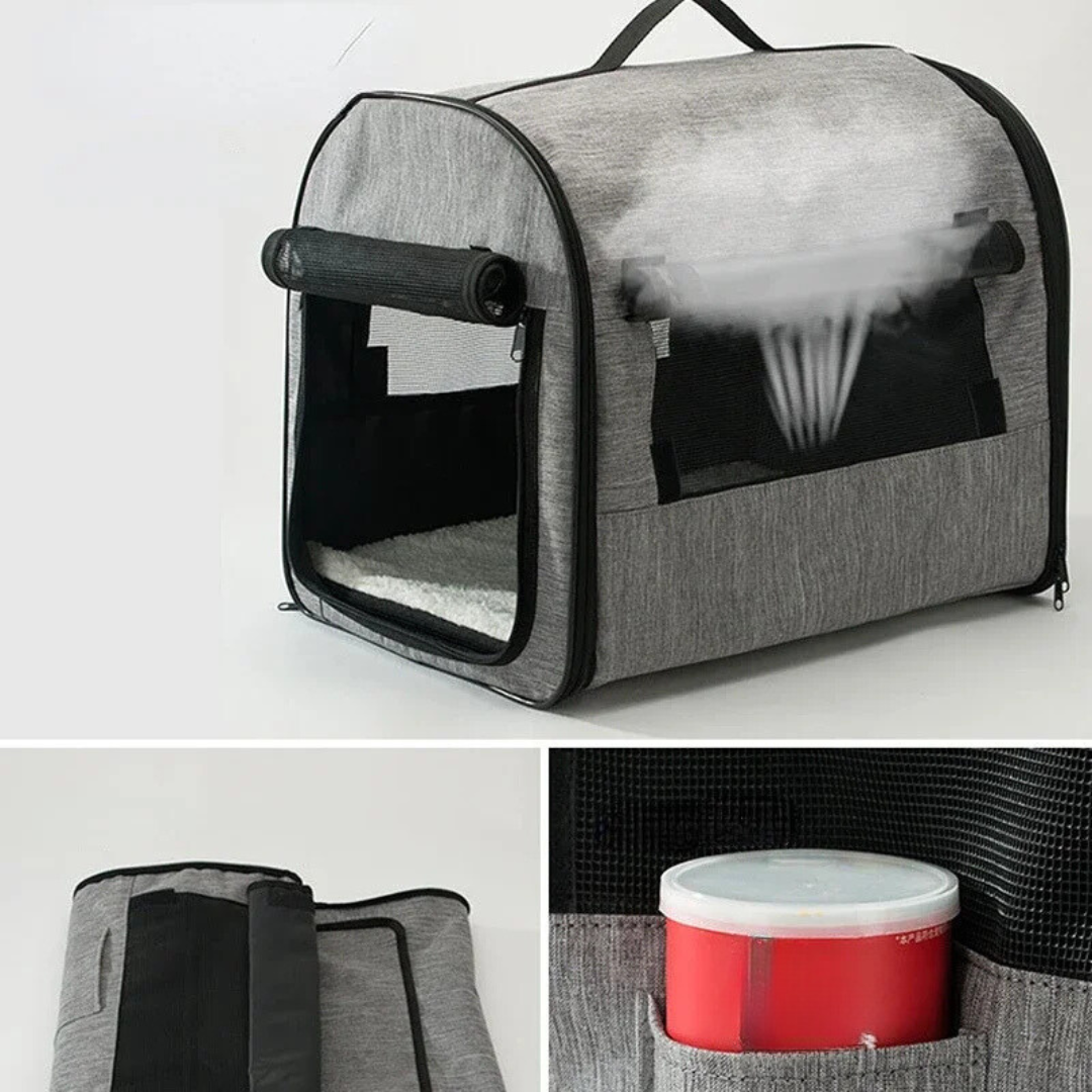 Practical foldable dog carrier in grey