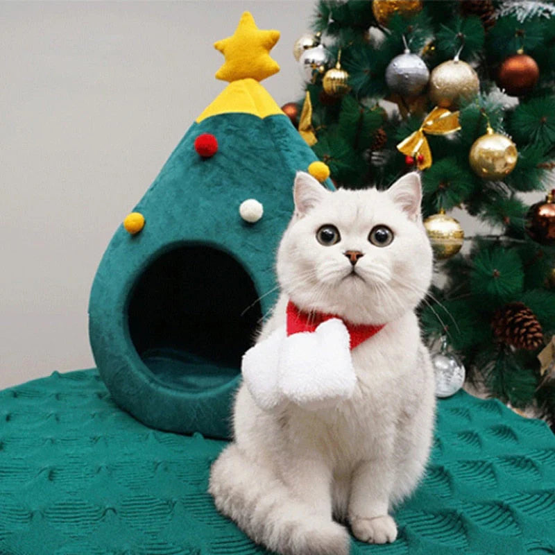Christmas tree shaped cat bed in two sizes