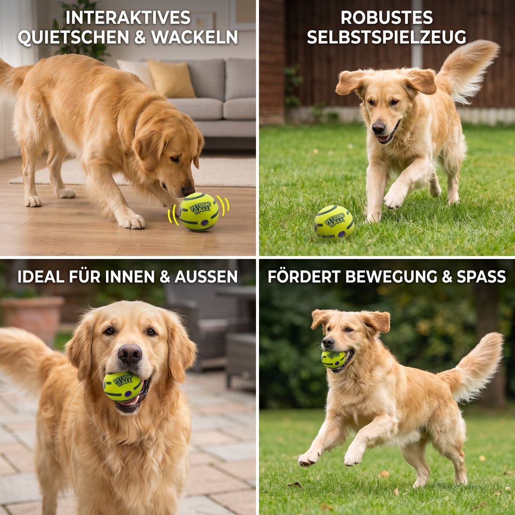 Durable squeaky wobble ball for self-play
