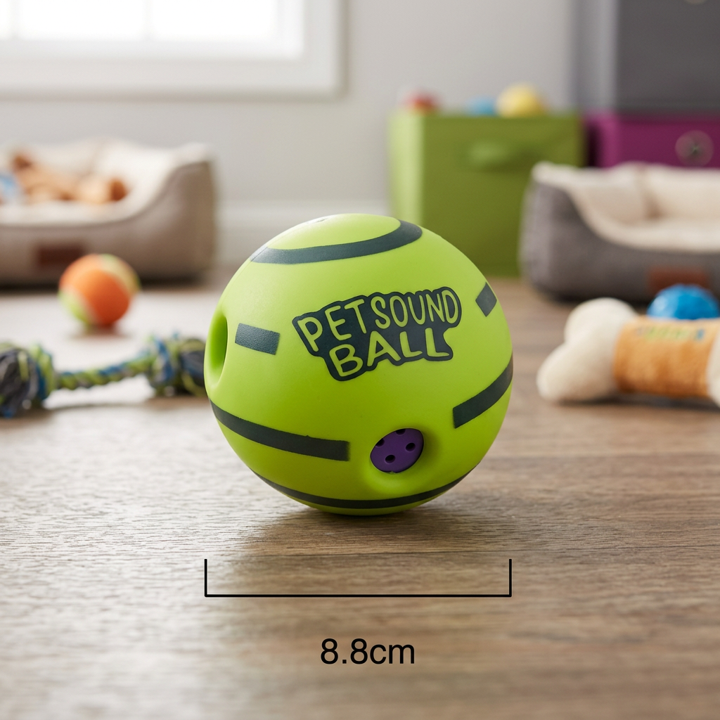 Interactive squeaky wobble dog ball features