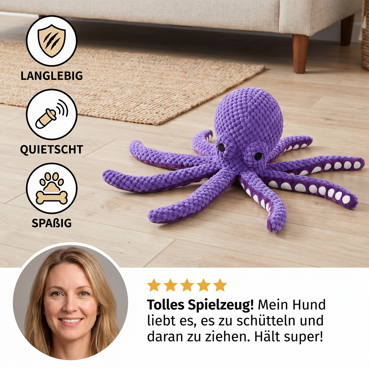 Large Octopus Plush Squeaky Toy for Dogs