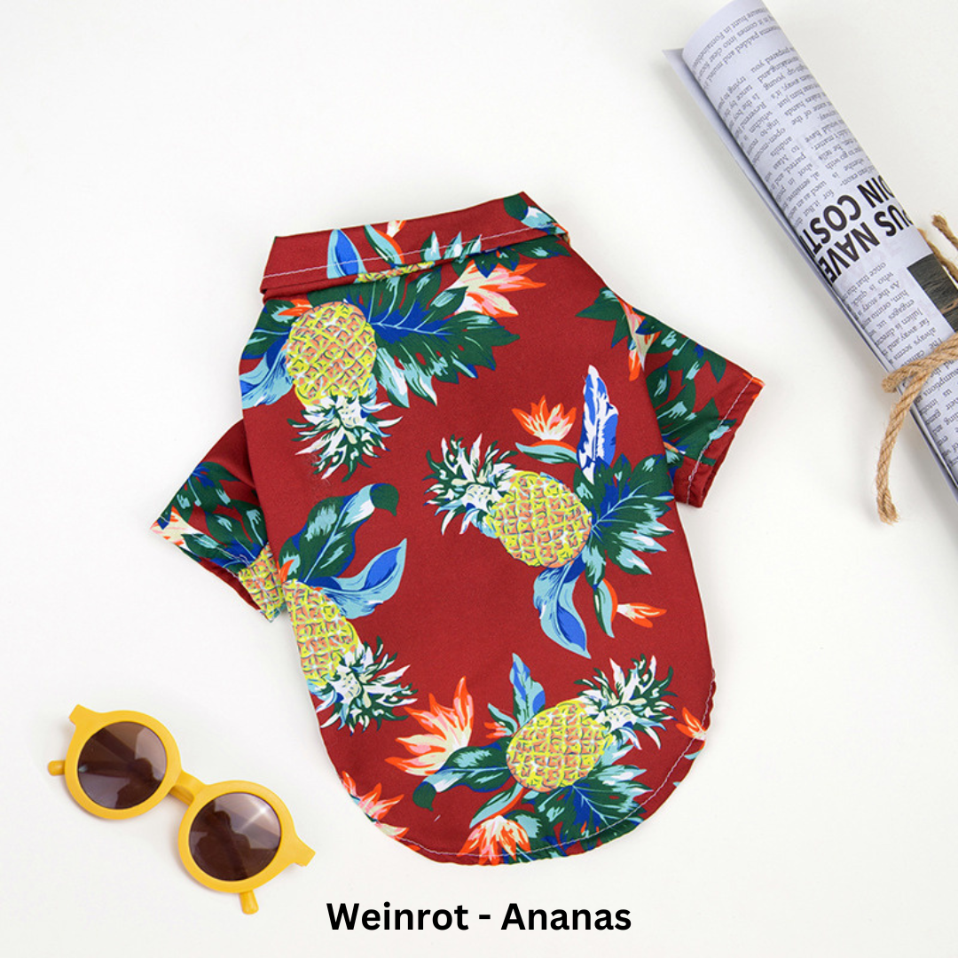 Dog Hawaiian shirt in light blue palm print