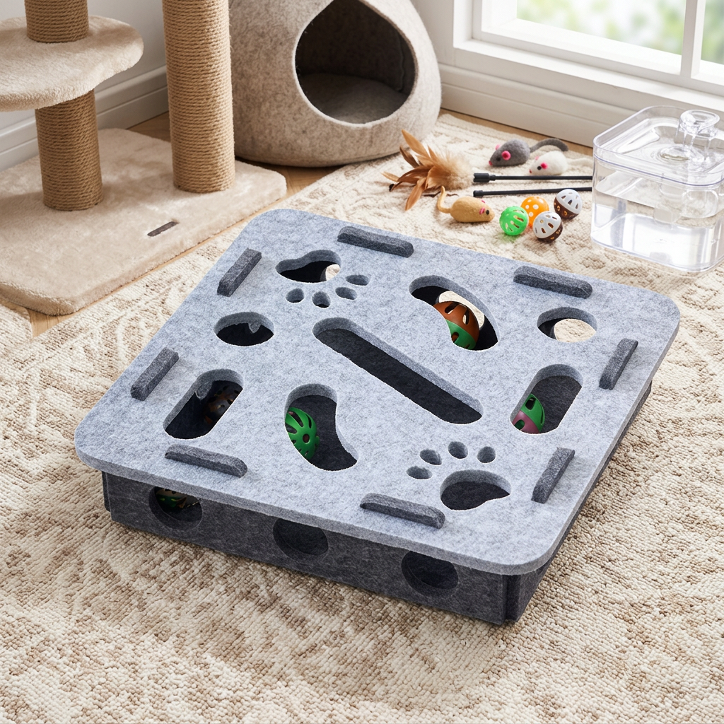 Interactive felt puzzle toy for cats