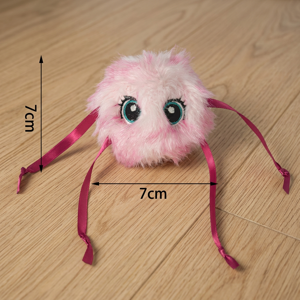 Interactive rolling plush cat toy in pink