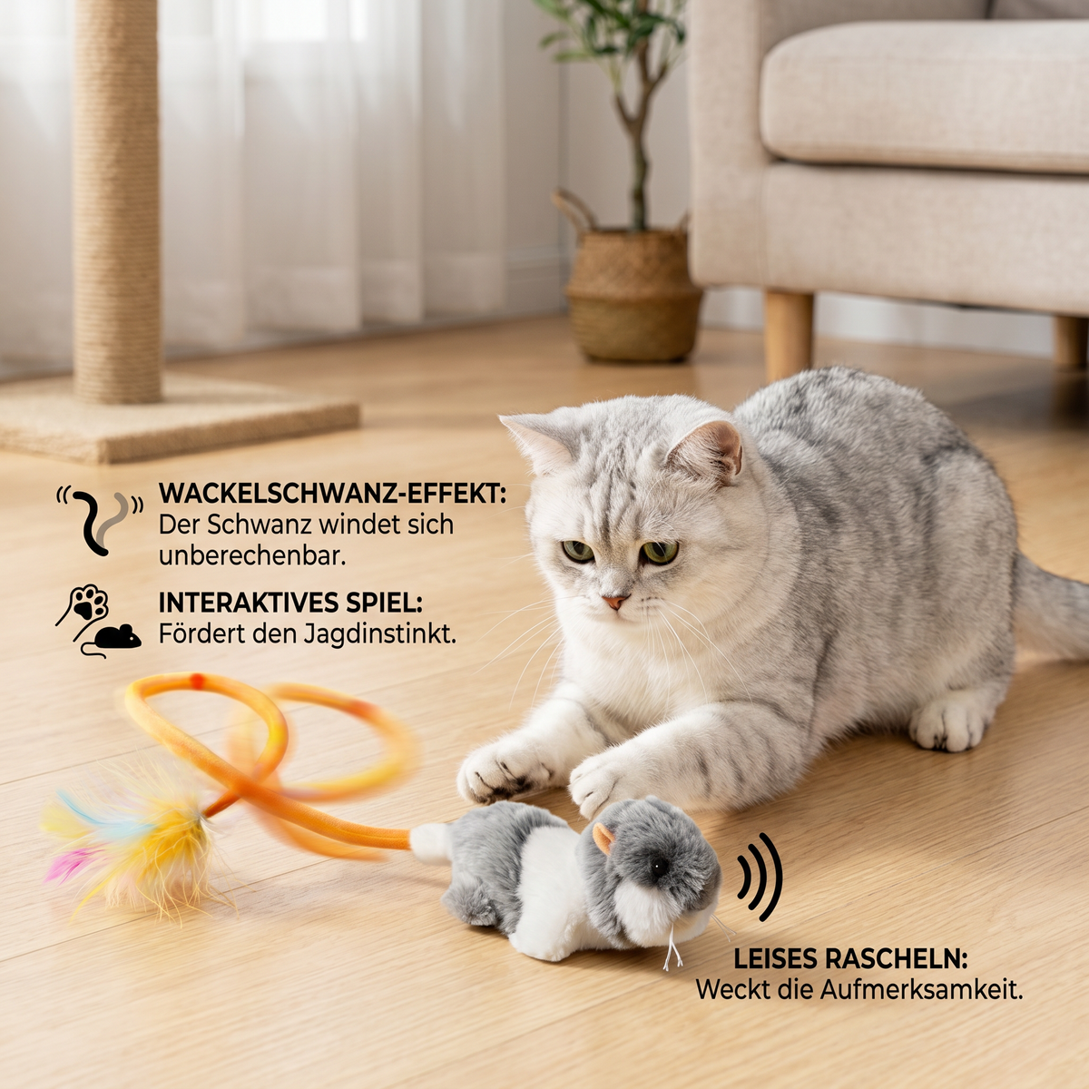 Realistic mouse cat toy with wiggling tail