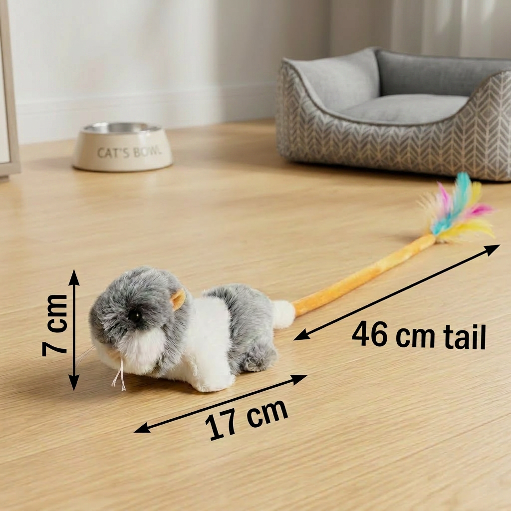 Wiggle-tail mouse cat toy features