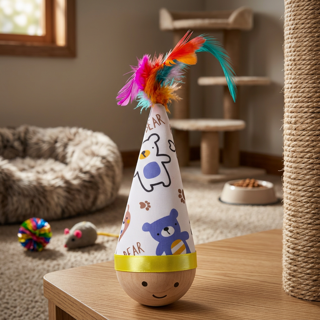 Natural beechwood roly-poly pet toy