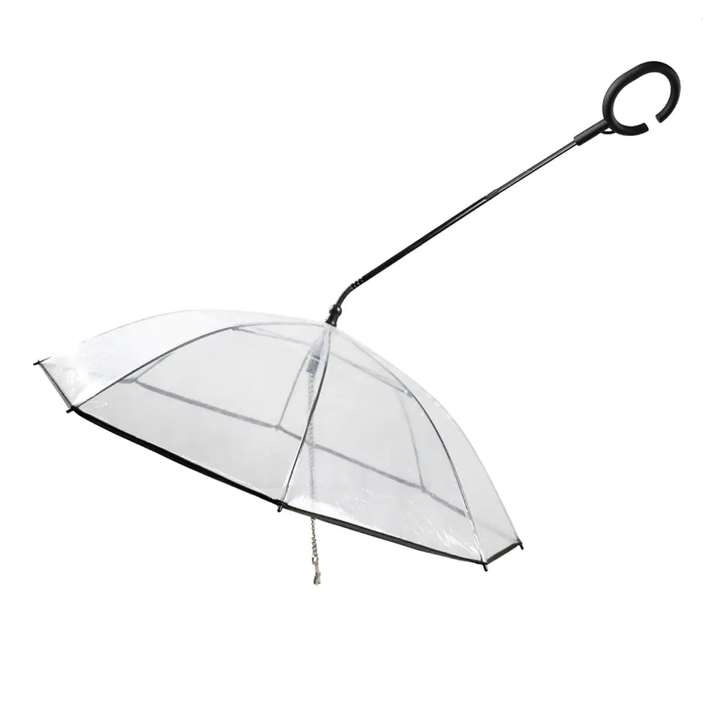 Clear dog umbrella with lead attachment