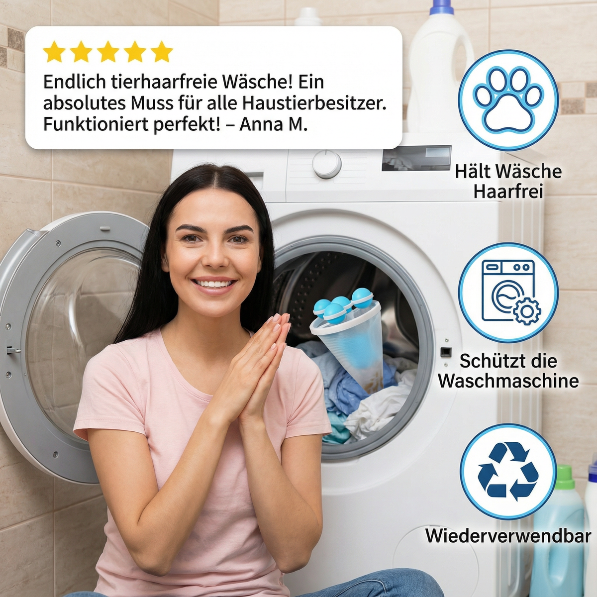 Reusable pet hair laundry filter for washing machines
