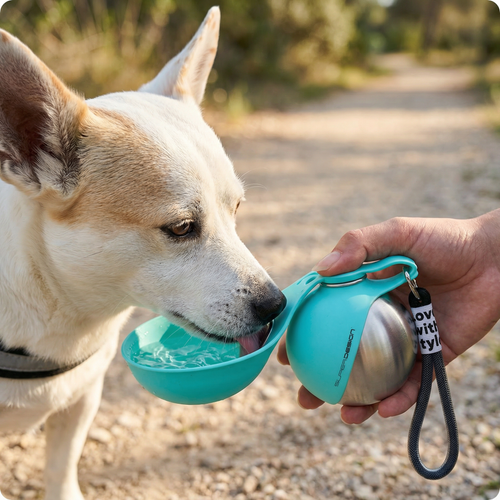 2-in-1 travel water bottle for dogs with silicone bowl