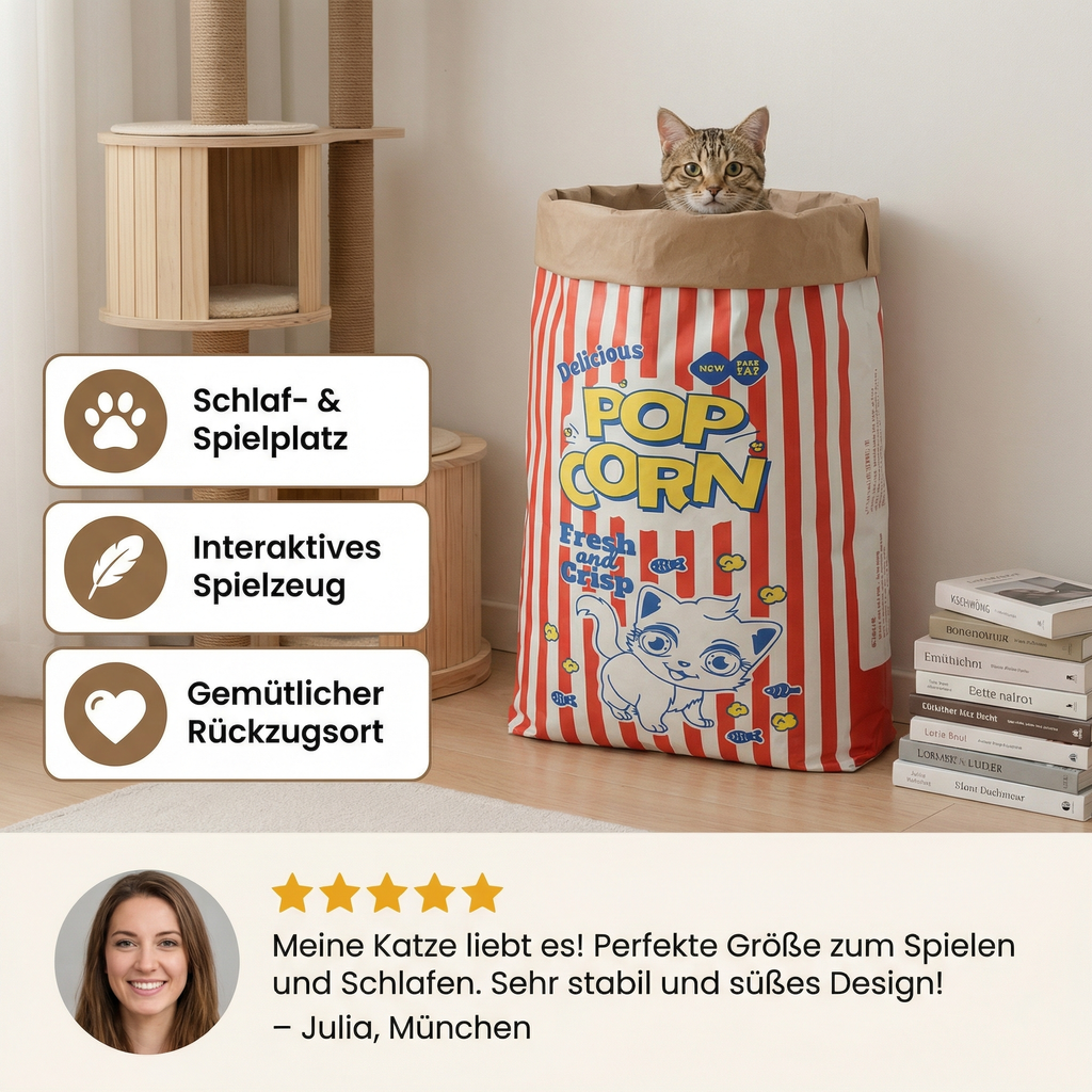 Cat sleep and play cardboard popcorn bag