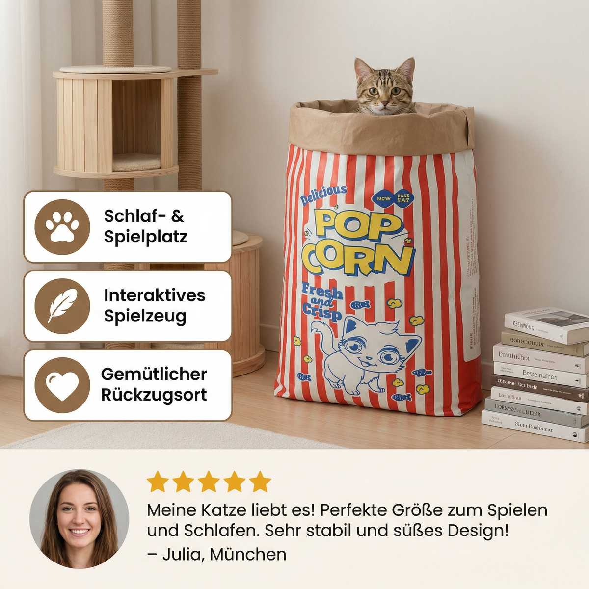Cat sleep and play cardboard popcorn bag
