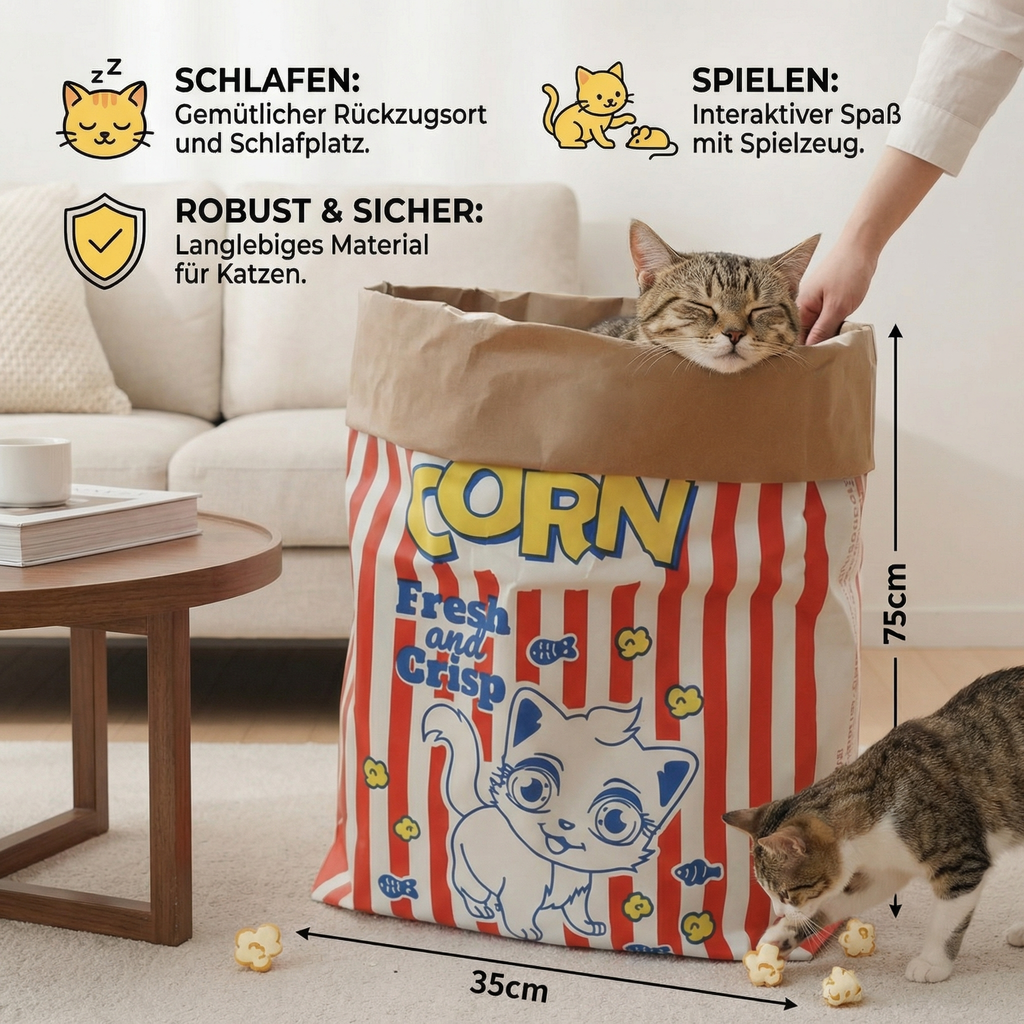 Cat sleep and play cardboard popcorn bag