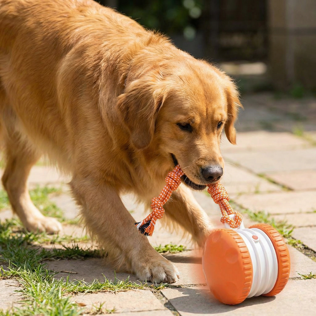 Interactive and sturdy dog ball with tug rope