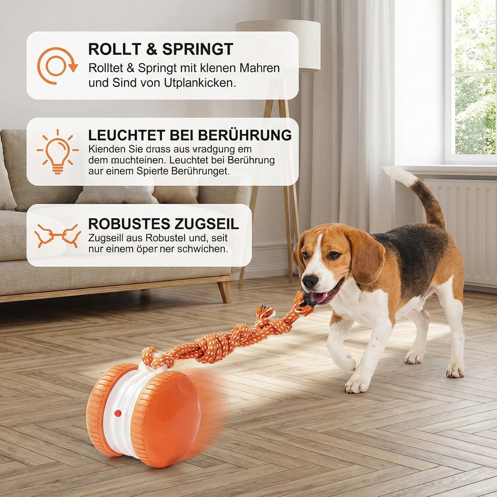 Interactive and sturdy dog ball with tug rope