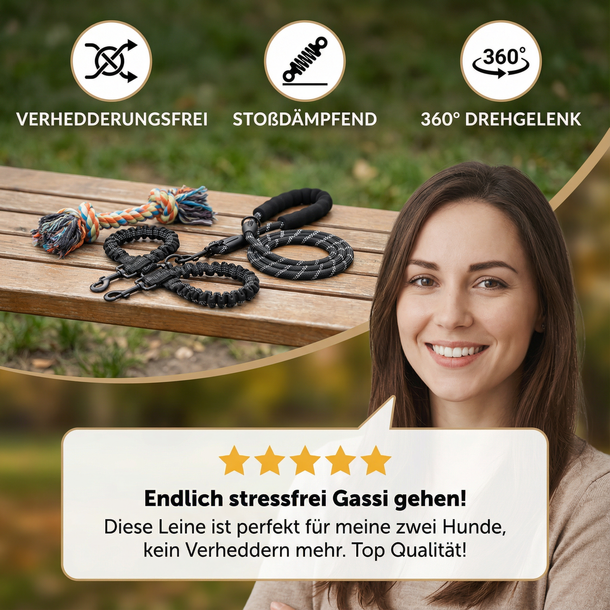 2-in-1 double dog lead with 360 degree swivel