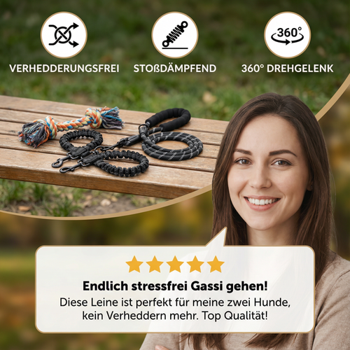 2-in-1 double dog lead with 360 degree swivel