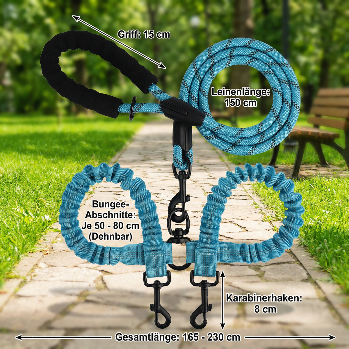 2-in-1 double dog lead with 360 degree swivel