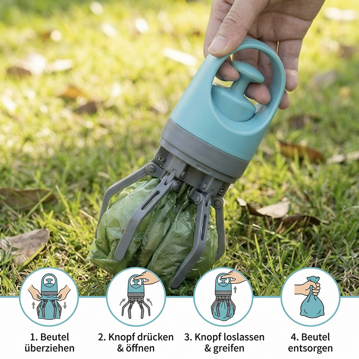 Practical dog poop grabber aid with bags