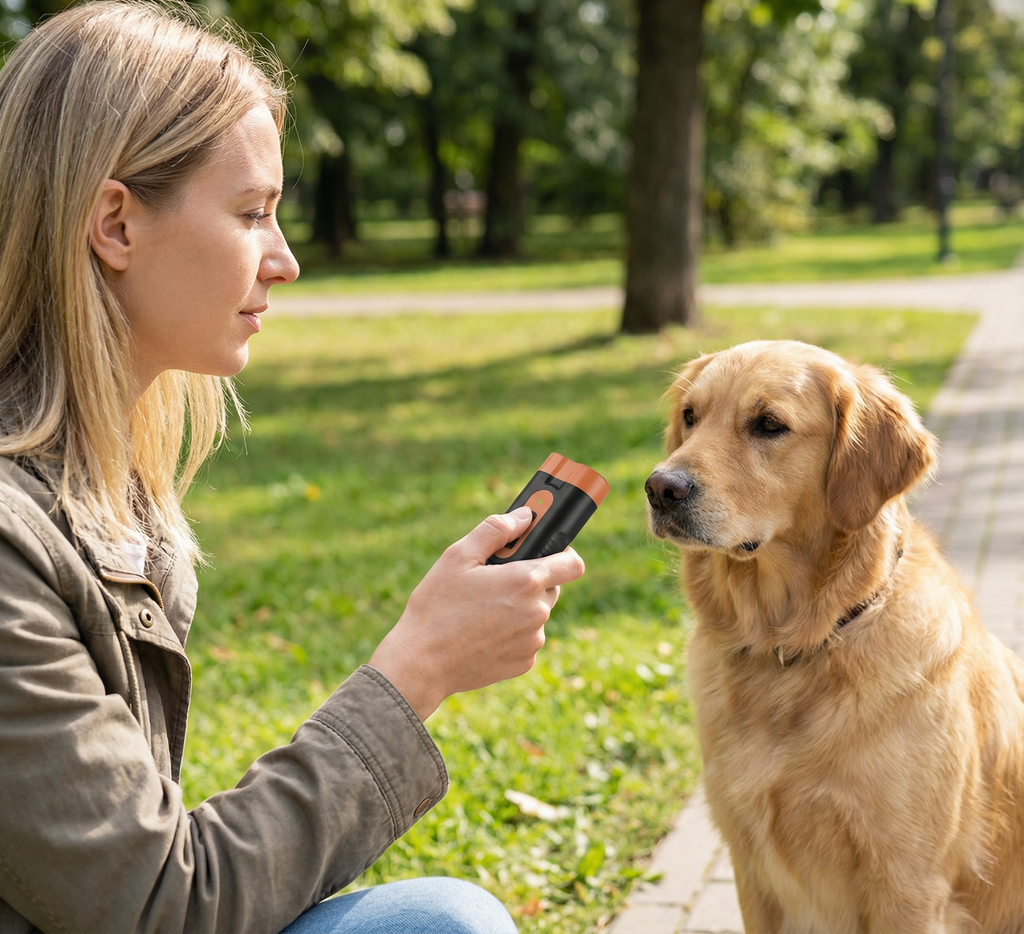 Ultrasonic anti-bark training device for dogs